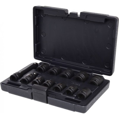 Coffret de 10 douilles à chocs 6 pans 1/2'', 10 à 24 mm, cardan et rallonge