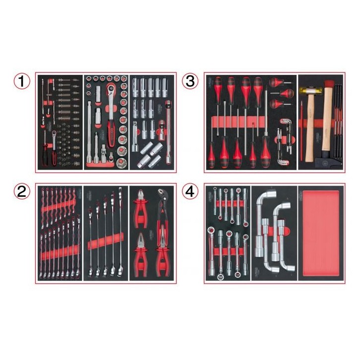 Composition d'outils 4 tiroirs pour servante, 173 pièces