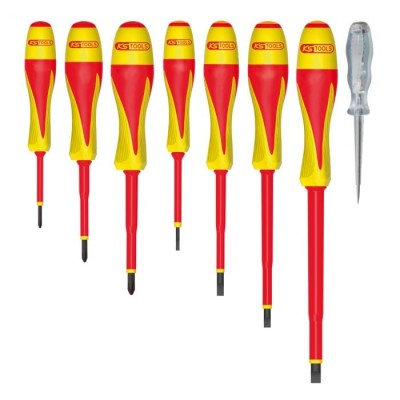 Jeu de 7 tournevis bi-matière isolés 1000V Fente-PH + tournevis testeur
