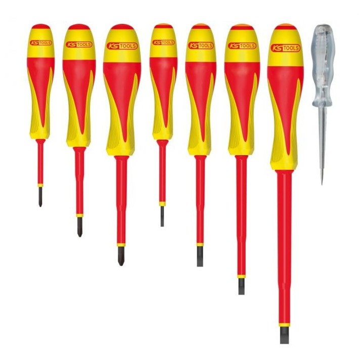 Jeu de 7 tournevis bi-matière isolés 1000V Fente-PH + tournevis testeur