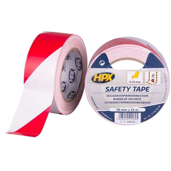 ADHESIF DE SECURITE BLANC/ROUGE 50MMX33M