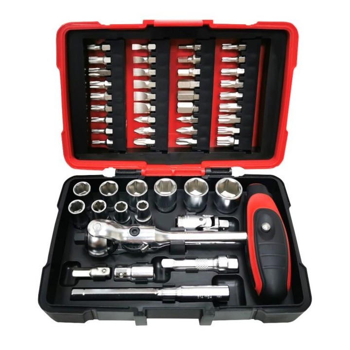 Coffret de douilles et embouts ULTIMATE 1/4'', 52 pièces avec cliquet MODIFIX