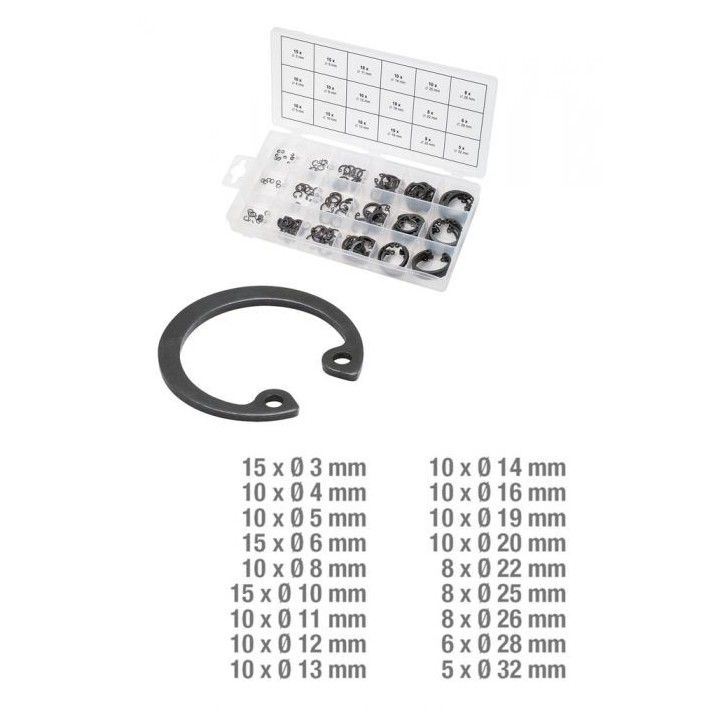 Assortiment de circlips de type interne, 180 pièces