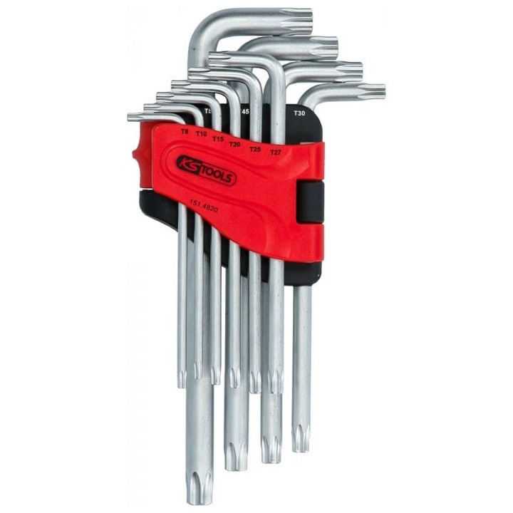 Jeu de 10 clés mâles TORX® percé longue, TB8 à TB50