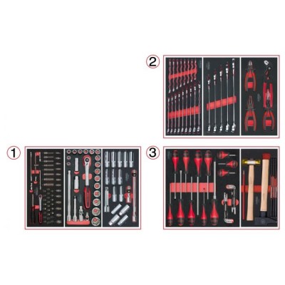 Composition d'outils 3 tiroirs pour servante, 158 pièces