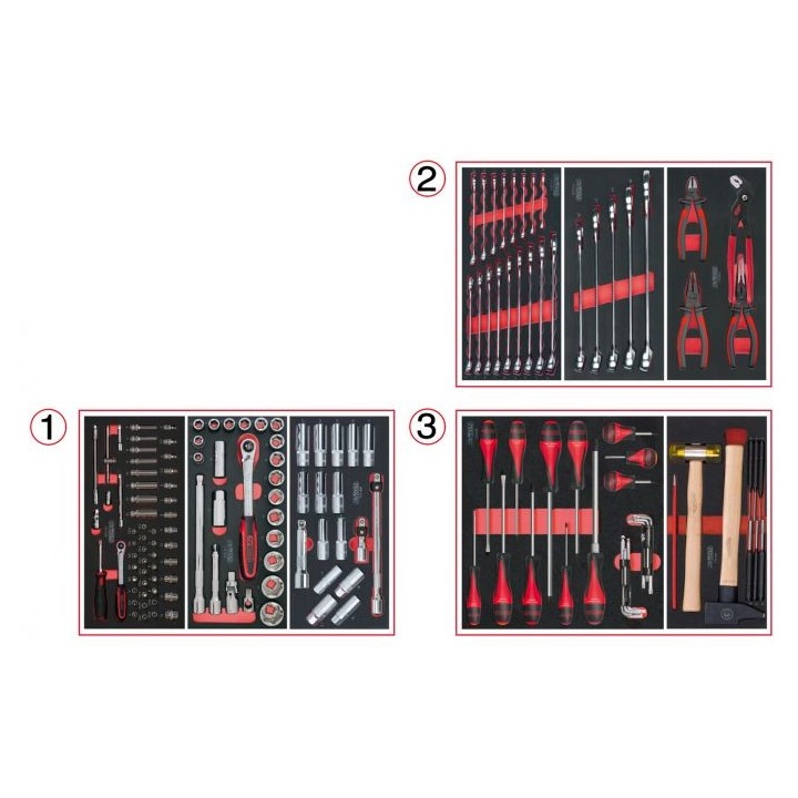 Composition d'outils 3 tiroirs pour servante, 158 pièces