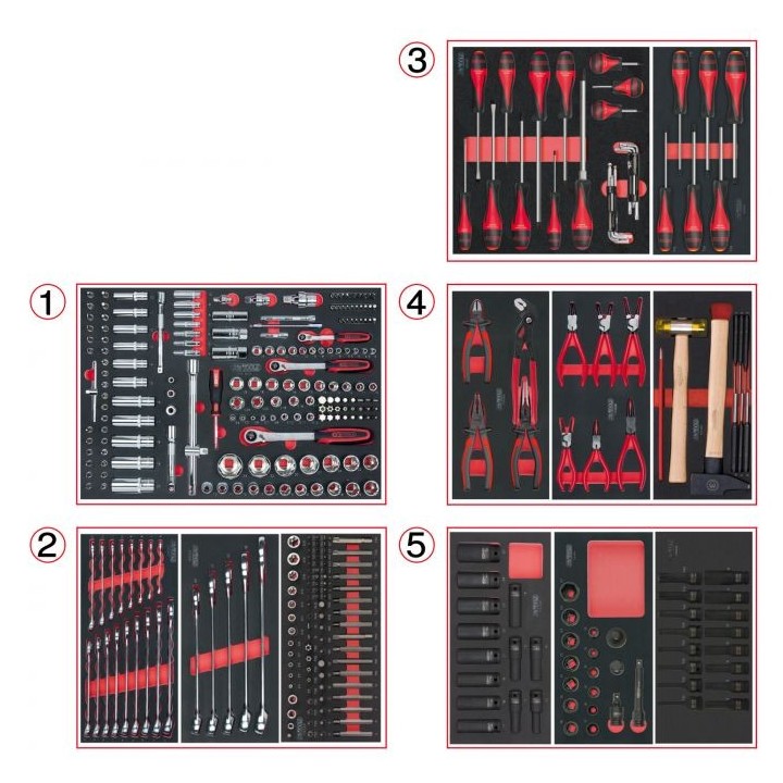 Composition d'outils 5 tiroirs pour servante, 384 pièces