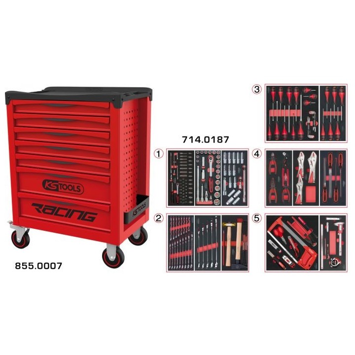 Servante RACING 7 tiroirs équipée de 187 outils