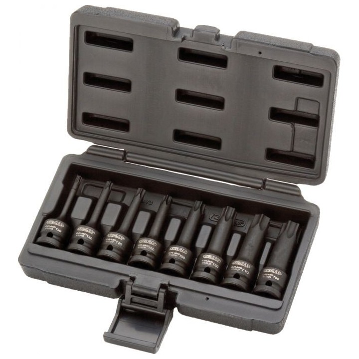 Jeu de 8 douilles tournevis à chocs longues TORX® 1/2'', T30 à T80