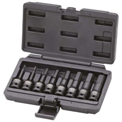 Jeu de 8 douilles tournevis à chocs longues 6 pans 1/2'', 5-6-8-10-12-14-17-19 m