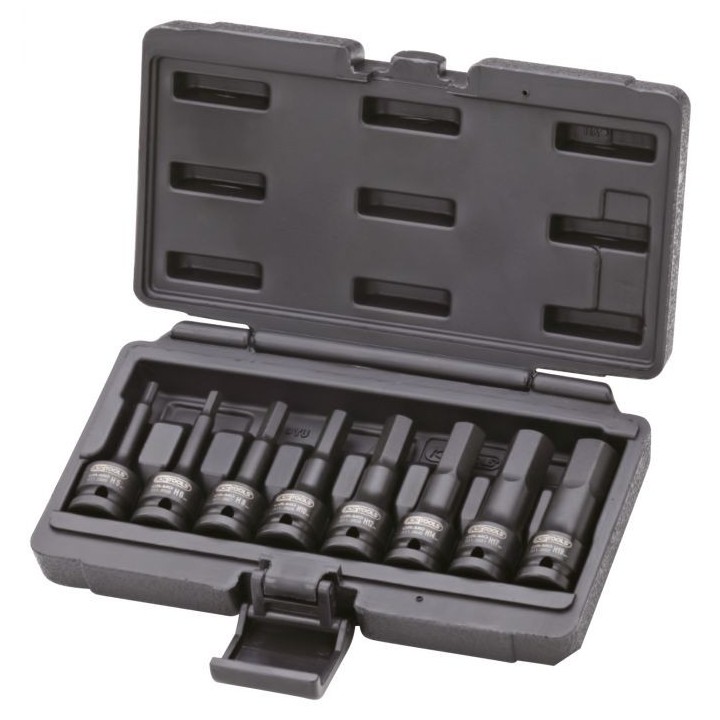 Jeu de 8 douilles tournevis à chocs longues 6 pans 1/2'', 5-6-8-10-12-14-17-19 m
