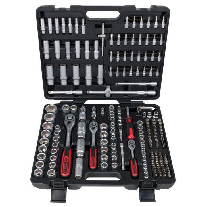 Coffret de douilles et accessoires 1/4 + 3/8 + 1/2, 195 pcs