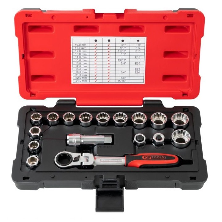 Coffret de douilles traversantes TRIPLEplus® 3/8'' - 1/2'' - 10 à 24 mm