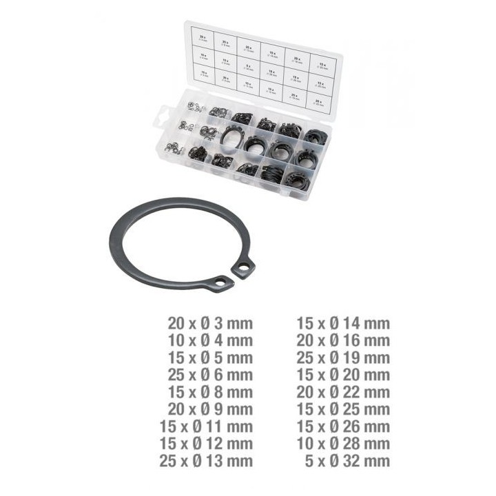 Assortiment de circlips de type externe, 300 pièces