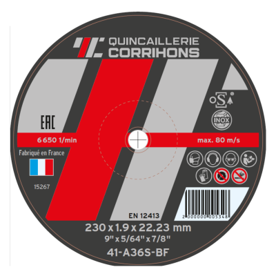 DISQUE A TRONCONNER ACIER/INOX 230X1.9