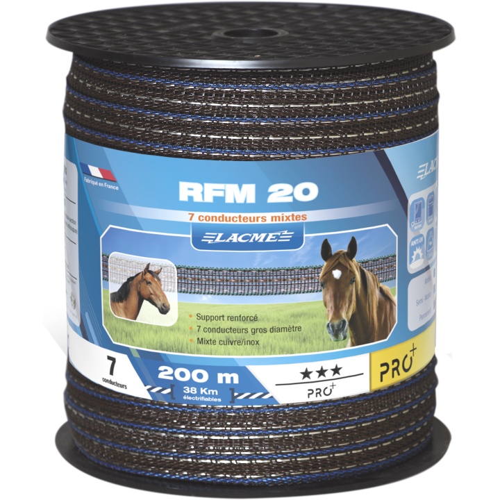Ruban Renforcé RFM 20 mm, 7 Conducteurs, Bobine 200 m - marron
