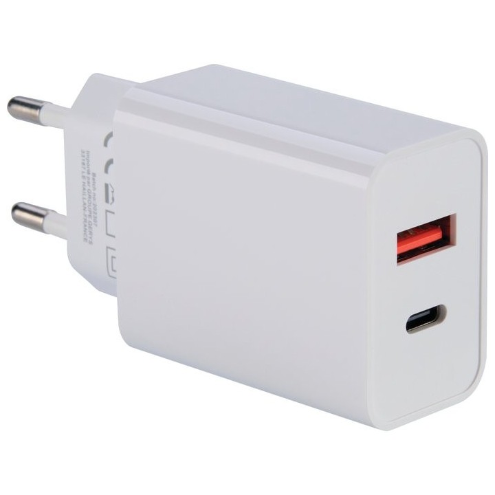 CHARGEUR USB-C+USB-A QC+PD 20W