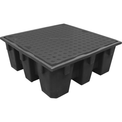 BAC DE RETENTION NOIR PE 4 FUTS 450L 1280X1280X485mm AVEC CAILLEBOTTIS ET CALE