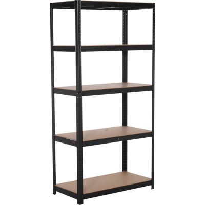 5 ETAGERES 250KG P/ETAGERE+CLIPS BOIS ACIER PEINT NOIR