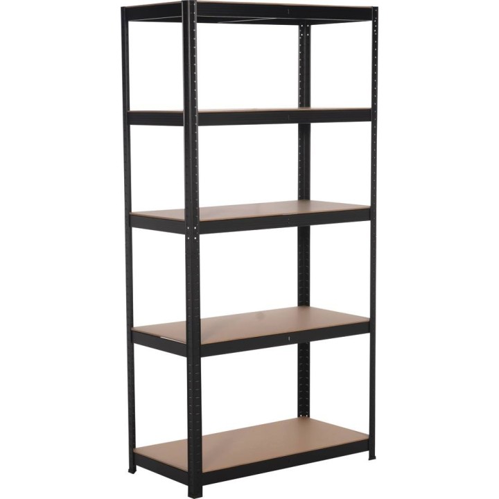 5 ETAGERES 250KG P/ETAGERE+CLIPS BOIS ACIER PEINT NOIR