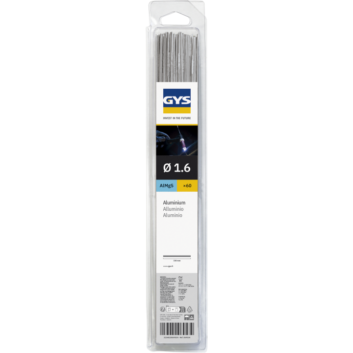 60 Baguettes TIG alu AlMg5 (0,33m) Ø 1,6 mm - Blister