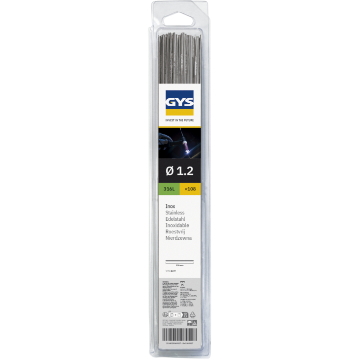 108 Baguettes TIG inox 316L (0,33 m) Ø 1,2 mm - Blister