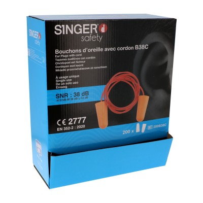 Bouchons d'oreille PU orange. SNR 38dB.Boîtes distributrices de 200 paires