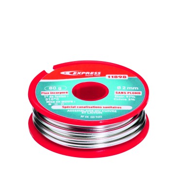SOUDURE ETAIN POUR ASSEMBLAGE CANALISATION SANITAIRE - 80G - BOBINE Ø 2 MM