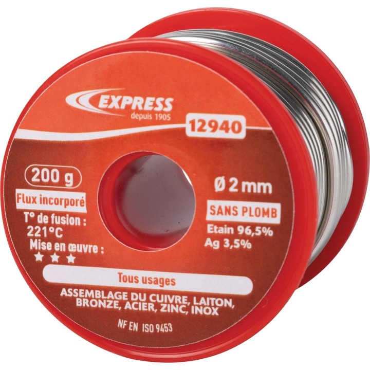 SOUDURE ETAIN POUR ASSEMBLAGE TRAVAUX COURANTS - 200 G - BOBINE Ø 2 MM