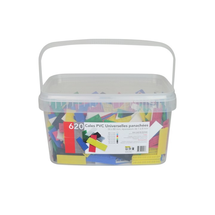 CALES UNIVERSELLES PANACHEES PVC 80X26MM SEAU 620PCS