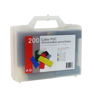 CALES UNIVERSELLES PANACHEES PVC 80X26MM VALISETTE DE 200 PCS