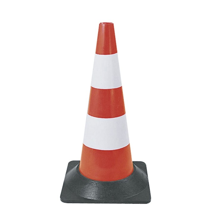 CONE DE SIGNALISATION PLASTIQUE PIED CAOUTCHOUC H. 1 M