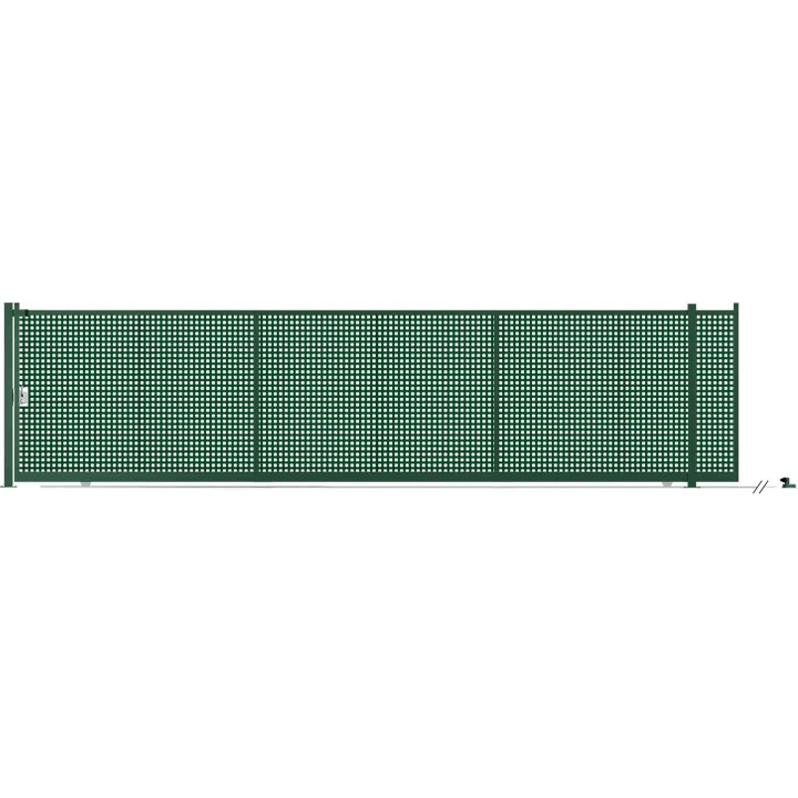 PORTAIL COULISSANT TÔLE PERFORÉE PLUS  L. 4M X H. 1,7 M VERT 6005