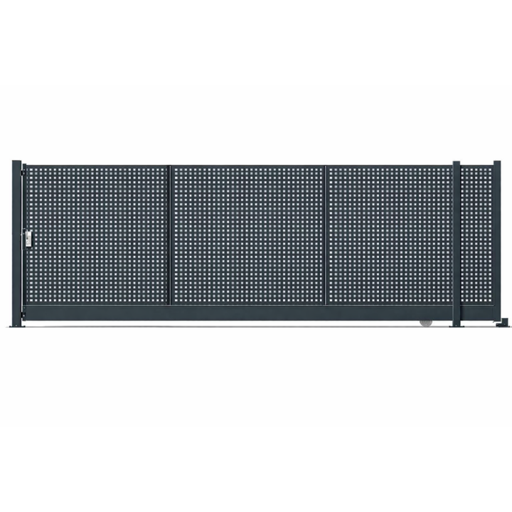 PORTAIL COULISSANT TÔLE PERFORÉE PLUS  L. 5M X H. 1,5 M GRIS 7016