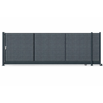 PORTAIL COULISSANT TÔLE PERFORÉE PLUS  L. 6M X H. 1,2 M GRIS 7016
