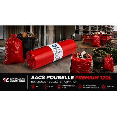ROULEAUX DE 25 SACS POUBELLE ROUGE PREMIUM 120 L