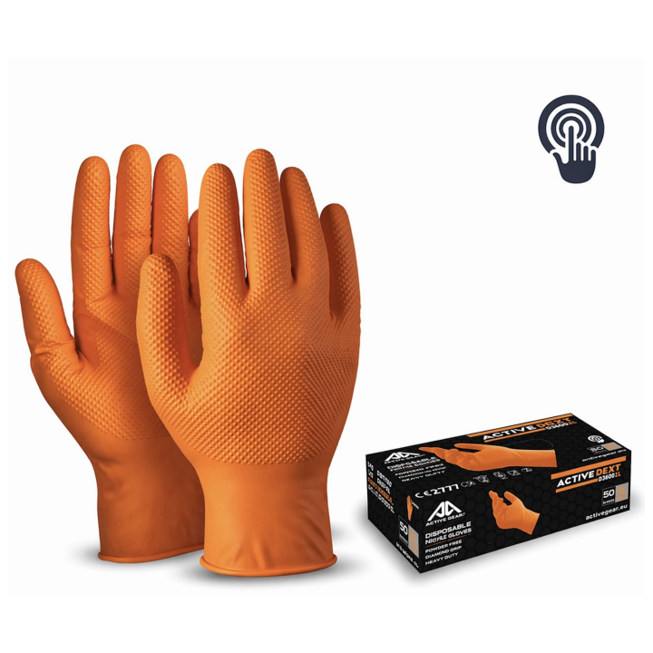 BOITE 50 GANTS NITRILE ORANGE DIAMOND GRIP
