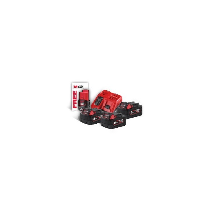 M18 NRG-503 - Pack NRJ 18V, 5,0 Ah R Red Lithium, système M18 + OFFERT 1 Batteri