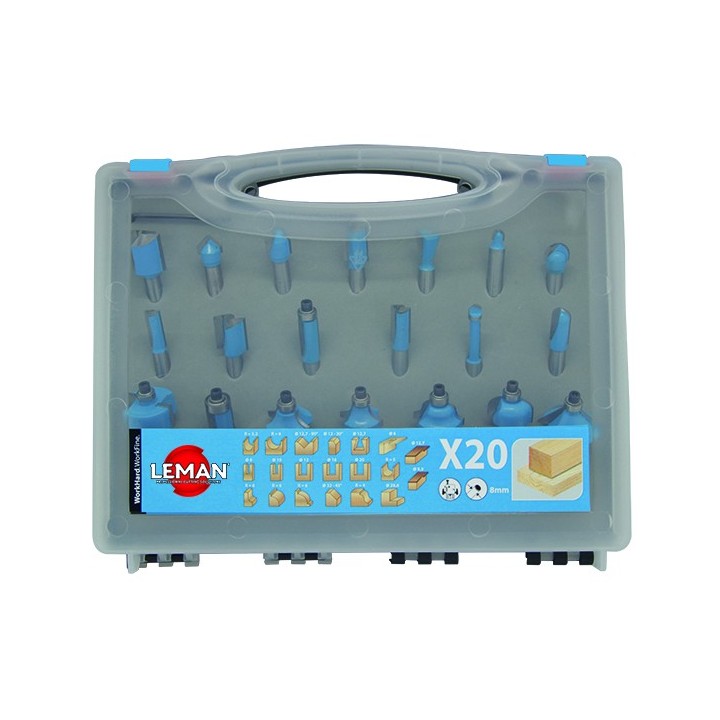 MECHE DE DEFONCEUSE ASSORTIES QUEUE 8 MM (COFFRET DE 20)